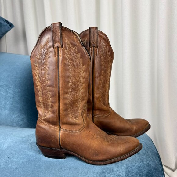 Vintage Boulet Brown Leather Cowboy Boots Brown Size 10 - Picture 4 of 15
